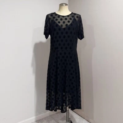 City Chic Women's Black Mesh Polka Dot Hi-low Midi Dress Plus Size 12 - Image 1 of 4