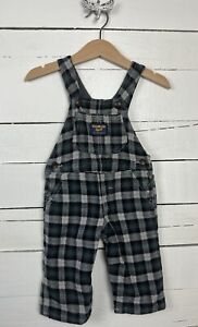 Baby Boy OSHKOSH B'Gosh Sz 6m Flannel Overalls Black Gray Plaid Lined