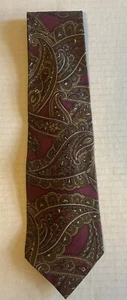 Albert Nipon Men’s 100% Silk Tie Maroon And Sage Paisley Design Made In USA - Picture 1 of 5