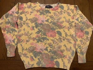🧸Rare Vintage Ralph Lauren 80s Floral Hand Knit Sweater Medium - Picture 1 of 4