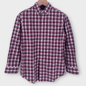 Banana Republic Luxe Flannel Slim Fit Shirt Men's S Plaid Long Sleeve Red Gray - Picture 1 of 12