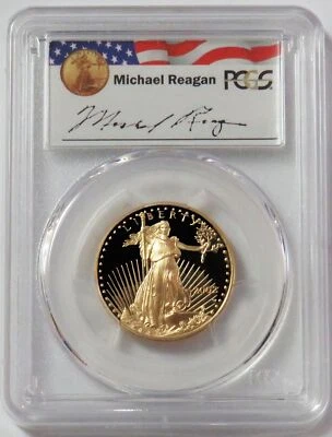 2002 W GOLD $25 AMERICAN EAGLE REAGAN SIGNED 1/2oz PCGS PR 69 DCAM - Image 1 of 2