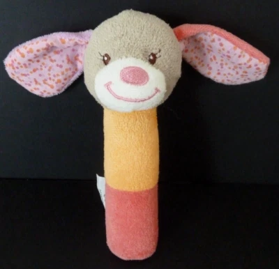 SB. Doudou baton pouet MANON ET VALENTIN LAPIN CHIEN rose orange beige 17c  TTBE - Photo 1/4