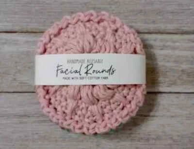 Crochet Hecho a Mano Spa Almohadilla Exfoliante Facial Reutilizable Rondas Azul Marrón Rosa Juego de 3 piezas Foto 1 de 3