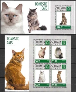 ISLAS SALOMÓN - 2014 MNH "GATOS DOMÉSTICOS" ¡Dos hojas de recuerdo!! - Imagen 1 de 1