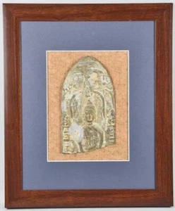 Tableta votiva de bronce tailandesa o jemer aprox. 1500 Buda Shakyamuni descenso del cielo - Imagen 1 de 6