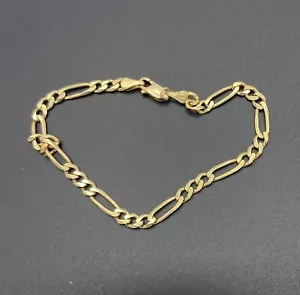 14K Yellow Gold Aurafin Figaro 8”Bracelet Approx 7.1 Grams  - Picture 1 of 11