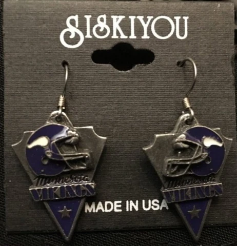 NFL Team Minnesota Vikings Earrings J-Hook Logo  Dangle NEW ON CARD! MADE IN USA Cover