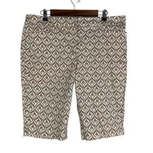 New York & Company 7th Avenue Tan White Pattern Bermuda Shorts Women's 14 - Picture 1 of 8