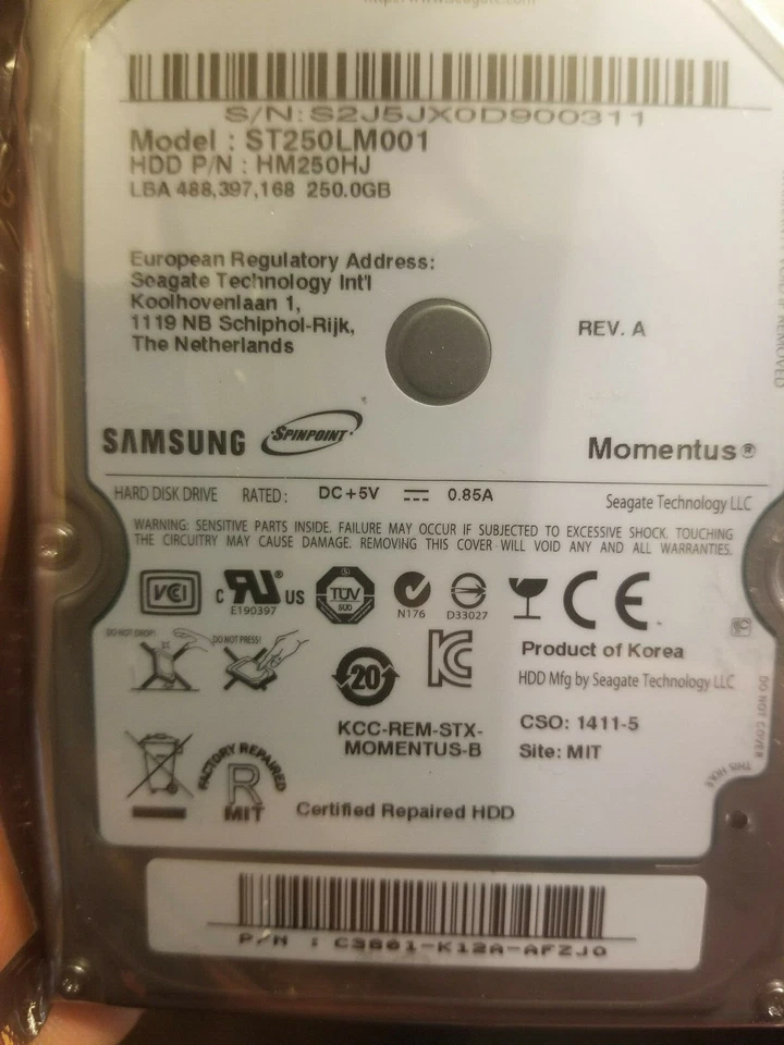 Samsung ST250LM001 250GB 2.5" HD HM250HJ Rev. A 1411-5 MIT C3801-K12A-AFZJ0 - Image 1 of 2