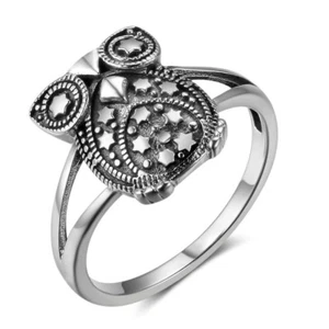 925 Sterling Silver Cute Owl with Stars and Studs Ring Size 6-8 - Picture 1 of 6