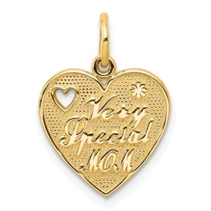 10K Yellow Gold VERY SPECIAL MOM Heart Charm Pendant 1.04gm L-25mm W-21mm - Picture 1 of 3