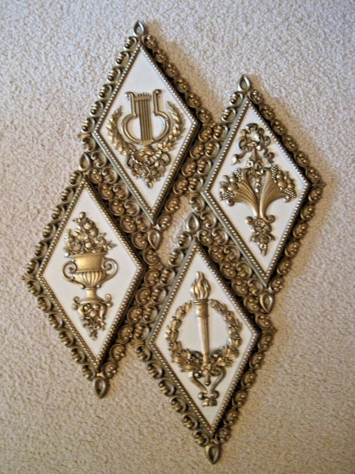 复古 Dart IND Homco 4 件套墙面装饰金色巴洛克牌匾 好莱坞摄政美国 — 第 1/4 张图片