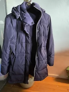 Lands End Womens Puffer Long Down Jacket Coat Purple Hooded Sz Small S - Picture 1 of 4