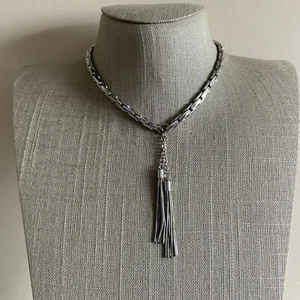 White House black market silver tone chain tassel choker necklace - Picture 1 of 6