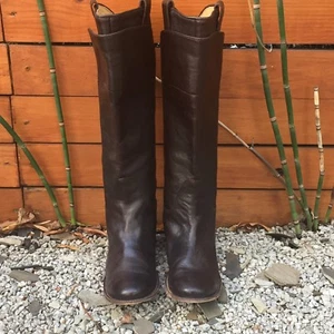 Women's 7B FRYE PAIGE 77534 Brown Leather Tall Knee High Riding Boots - Picture 1 of 11
