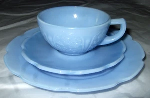 Blue Delfite Depression Glass Cherry Blossom Child's Set Original 1940's - Picture 1 of 9