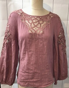 Free People Baumwollmischung Mauve bestickt Damen Top Größe Large - Bild 1 von 6