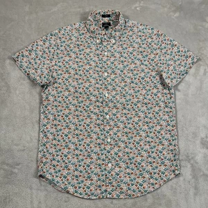 J Crew Hemd Herren Medium Weiß Blau Orange Blumen Slim Flex Washed Kurzarm - Bild 1 von 9