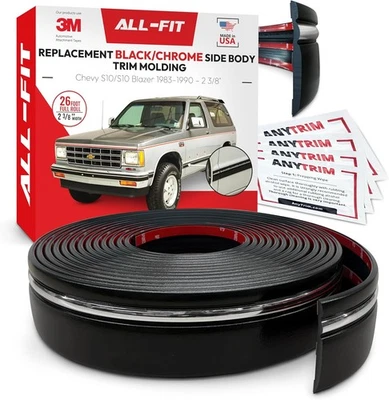 ALL-FIT Black Chrome Side Molding Trim 83-90 Chevy S10 GMC S-Series Toyota T100 - Image 1 of 4