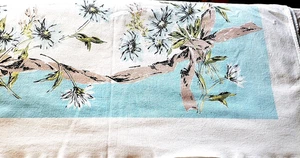 Vintage Wildflower Tablecloth 51"x63" Cotton Table Cover 60s MCM Blue & White - Picture 1 of 4