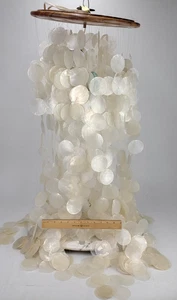 Vintage Capiz Shell 3 Light 3 Tier Chandelier Lamp Pendant Swag MCM 1970s - Picture 1 of 22