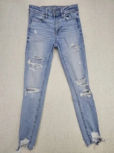 Pantalones de mezclilla American Eagle para mujer talla 0 lavado ligero desgastados tiro alto - Imagen 1 de 5