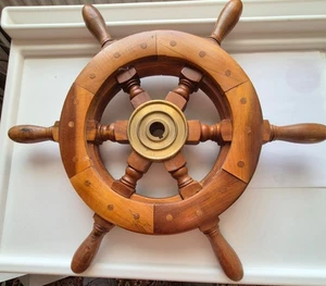 Originales Schiffssteuerrad Standard aus Holz und Messing Ø 45 cm - Bild 1 von 2