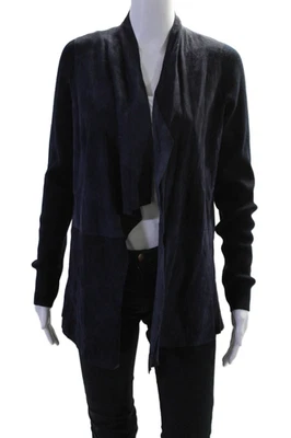 Elie Tahari Womens Suede Knitted Patchwork Open Front Cardigan Blue Size M - Image 1 of 4
