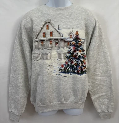 Vintage 90s Lee Cotton Blend Gray Chrsitmas Sweater Men’s Size Large Made In USA - Image 1 of 4
