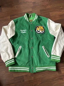 Human Made Varsity Jacket Green Wool White Leather Duck Hot Dog Logo EUC Size XL - Picture 1 of 14