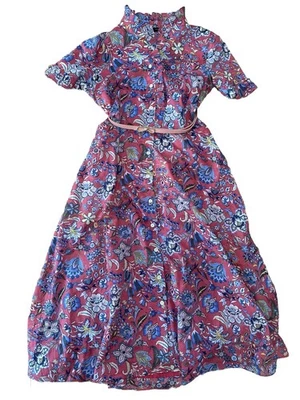 Talbots Women's Pink Floral Paisley Dress with Button-Up Tie Waist Size S (6) - Image 1 of 4