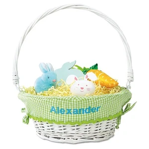 Kids Personalized Wicker Easter Basket - Removable Green Liner With Embroider... - Picture 1 of 4