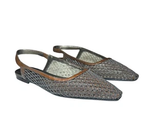Brunello Cucinelli Brown Leather Mesh Monili Beaded Slingback Flats 38 $1590 - Picture 1 of 9