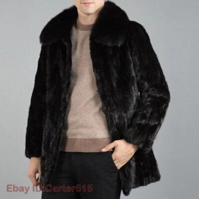 100% Real Rabbit Fur Men's Coat Fox Fur Collar Jacket Winter Warm Outwear S-6XL - Image 1 of 4
