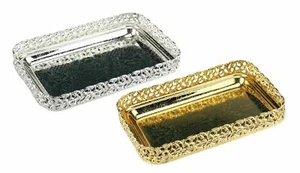 Silver or Gold Serving Tray Rectangle Gift Tray Mirror Polished Paandan Tray - Picture 1 of 14