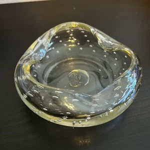 Vintage MCM Blenko Glass Ashtray Clear Glass Controlled Bubble Plants Amorphous - Picture 1 of 13