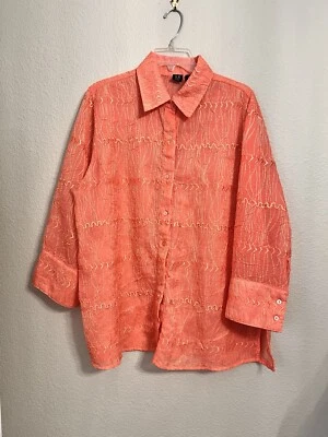 Blusa Top Milano Mujer 1X Coral Transparente Mangas 3/4 Arrugado Texturizado Foto 1 de 4