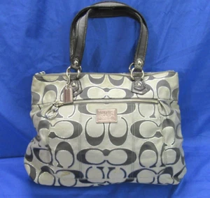 COACH SIGNATURE Gray METALLIC POPPY GLAM Shoulder Handbag Purse w/Duster Cover - Picture 1 of 10