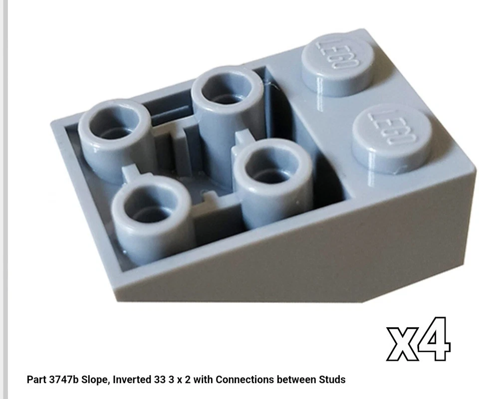 NEW LEGO Light Bluish Gray 3747b Lot of 4 Slope Inverted 33 3x2 w/ Connection - Image 1 of 1