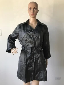 Trench coat Dots negro brillante acero gris 100 % algodón chaqueta con cinturón manga 3/4 L - Imagen 1 de 12