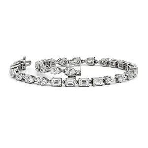Brazalete Mujer 4 Quilates Laboratorio Pera Crecida Corte Esmeralda Diamante Oro Blanco Sólido 14K - Imagen 1 de 8