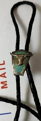 Banda para el cuello vintage de cuero con corbata bolo turquesa plata esterlina de alpaca México Foto 1 de 2