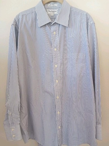 Camicia elegante Burberrys London uomo 16 1 2 33 manica lunga bottoni righe blu USA
