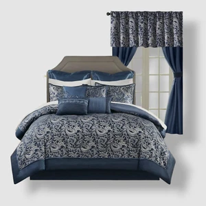 Madison Park Essentials Blue/Silver Brystol 24-Piece Room in a Bag, Queen Size - Picture 1 of 5