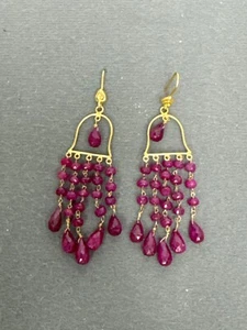 Ruby Dangle Earrings 18k Yellow Gold - Picture 1 of 3