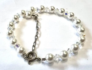 925 Silver Simulated Pearl Crystal Spacers Bracelet,18+6cm, NC9 - Picture 1 of 7