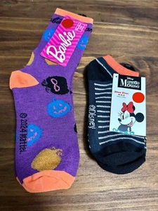 New Barbie & Minnie Mouse Halloween Socks 2 pair Fits Kid’s Shoe Size 9-2.5 - Picture 1 of 4