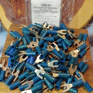 (100) 14RB-6F Sta-Kon Fork Vinyl Insul. Terminal Connector #6 bolt 18-14 AWG T&B - Picture 1 of 3
