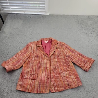 Blazer Cato Mujer 26/28W Rojo Amarillo Tejido Acrílico Mezcla Botón Manga Larga Foto 1 de 4